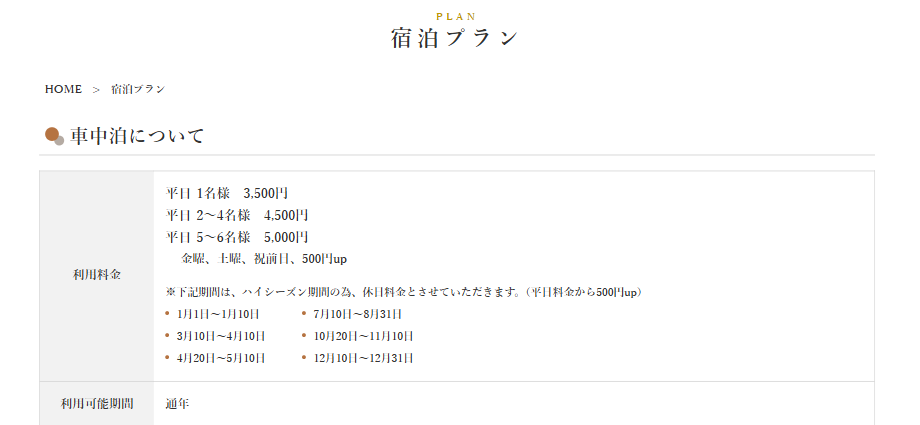 RVパーク石の蔵の宿泊プラン